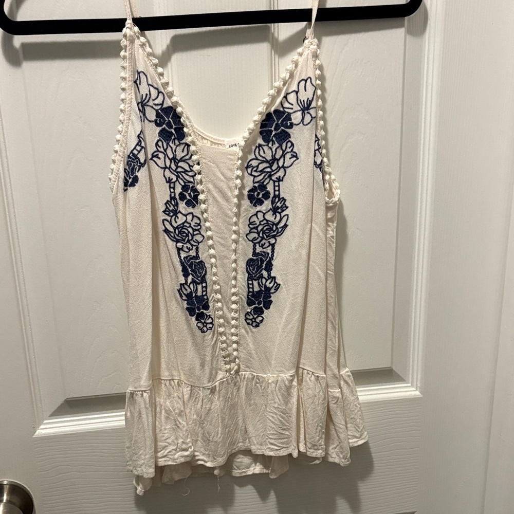Love on a Hanger Cream and Blue Embroidered Blouse